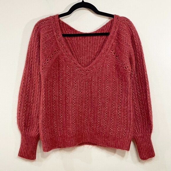 Rare! EUC Sezane Rosa Reversible Mohair Wool Pointelle Sweater Rosewood Small - Picture 4 of 8